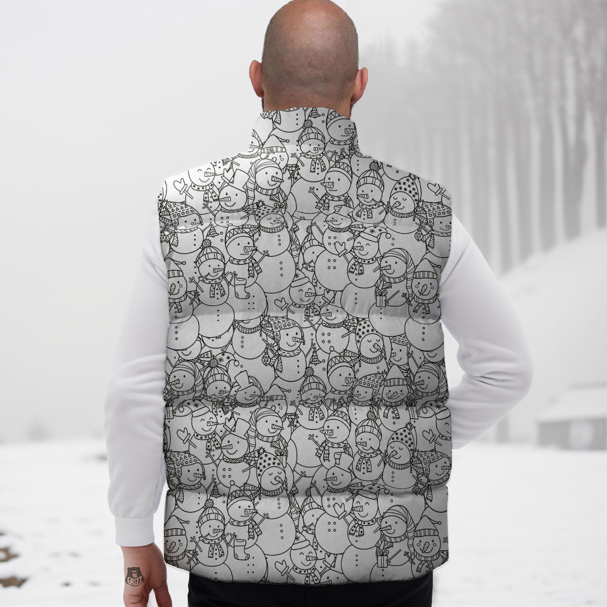 Snowman White And Black Print Pattern Down Vest