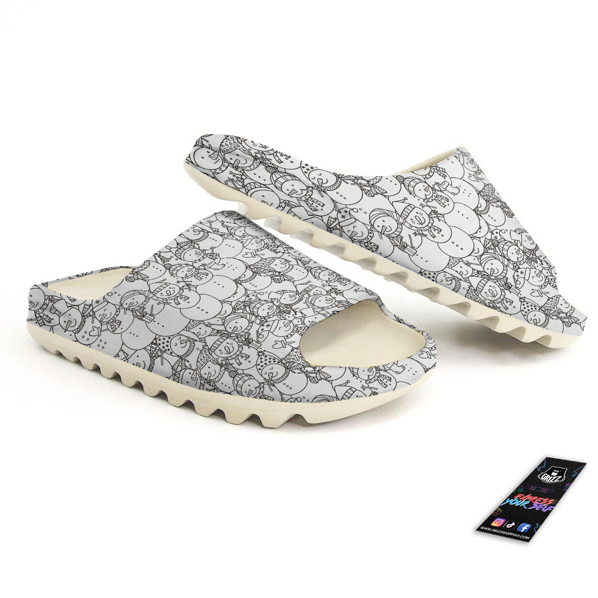 Snowman White And Black Print Pattern Sandals-grizzshop