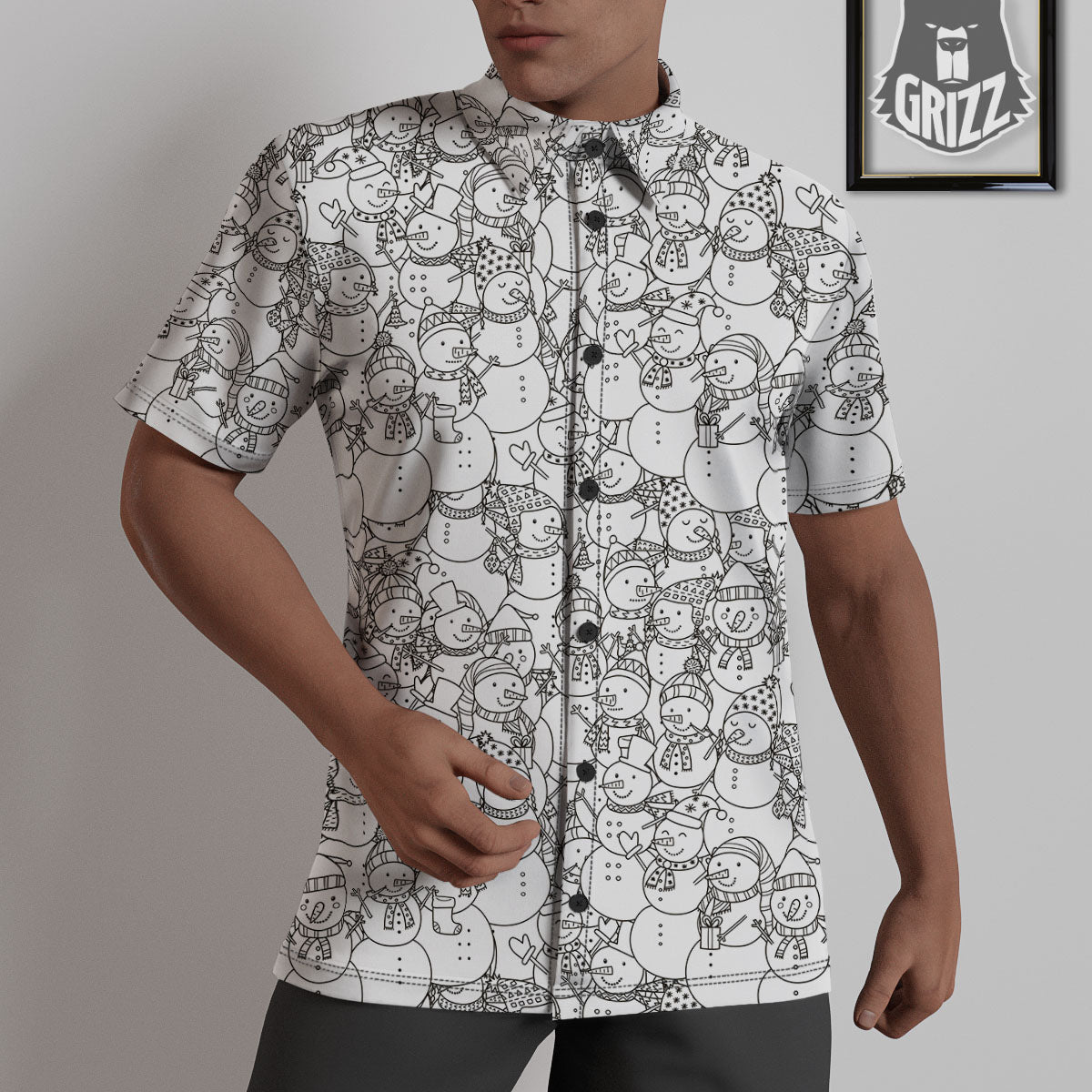 Snowman White And Black Print Pattern Untucked Shirts-grizzshop