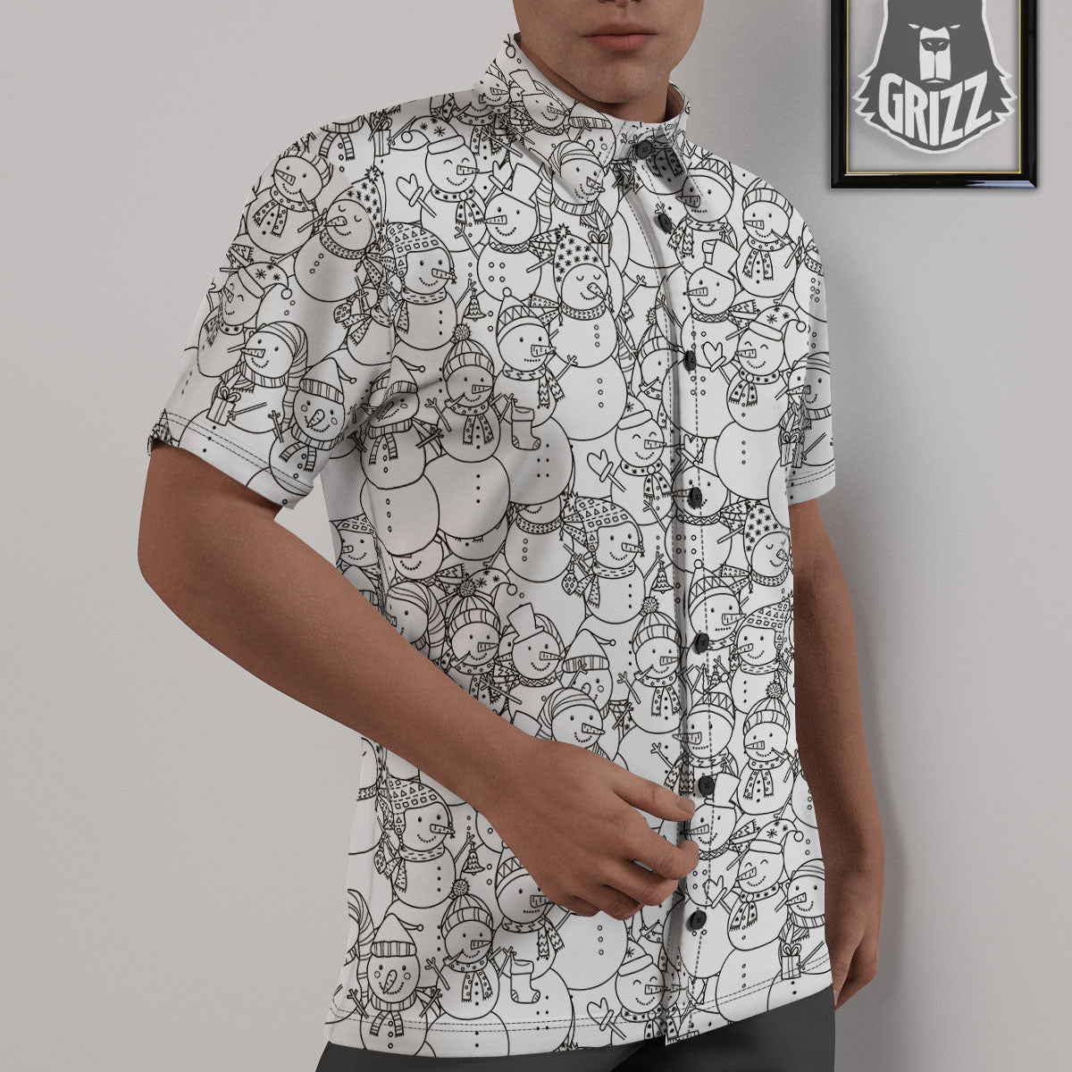 Snowman White And Black Print Pattern Untucked Shirts-grizzshop