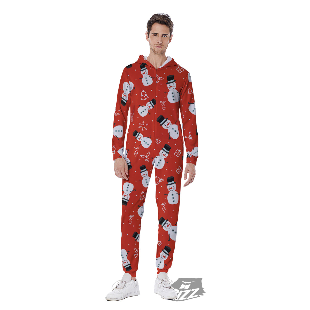 Snowman Xmas Print Pattern Men's Jumpsuit-grizzshop