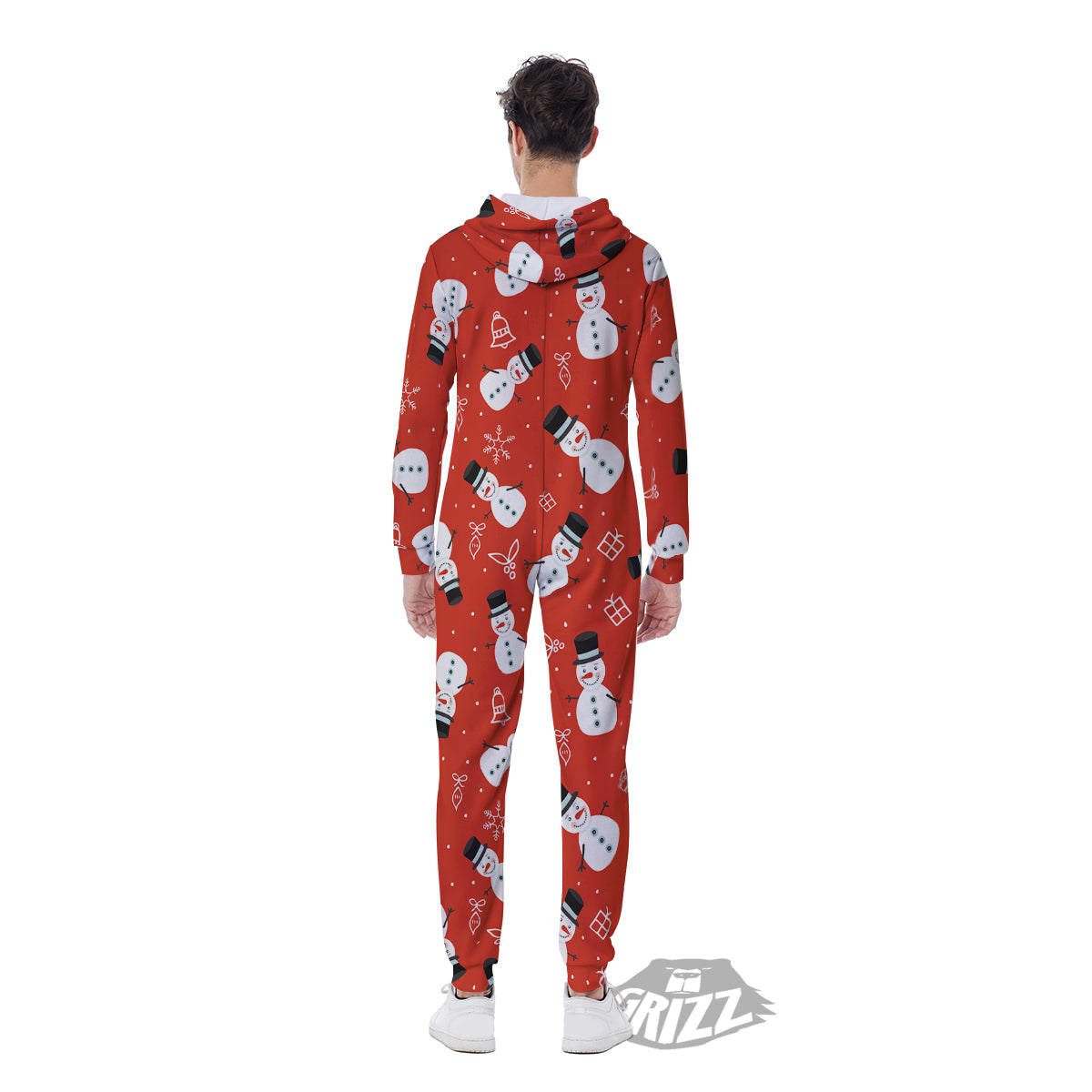 Snowman Xmas Print Pattern Men's Jumpsuit-grizzshop