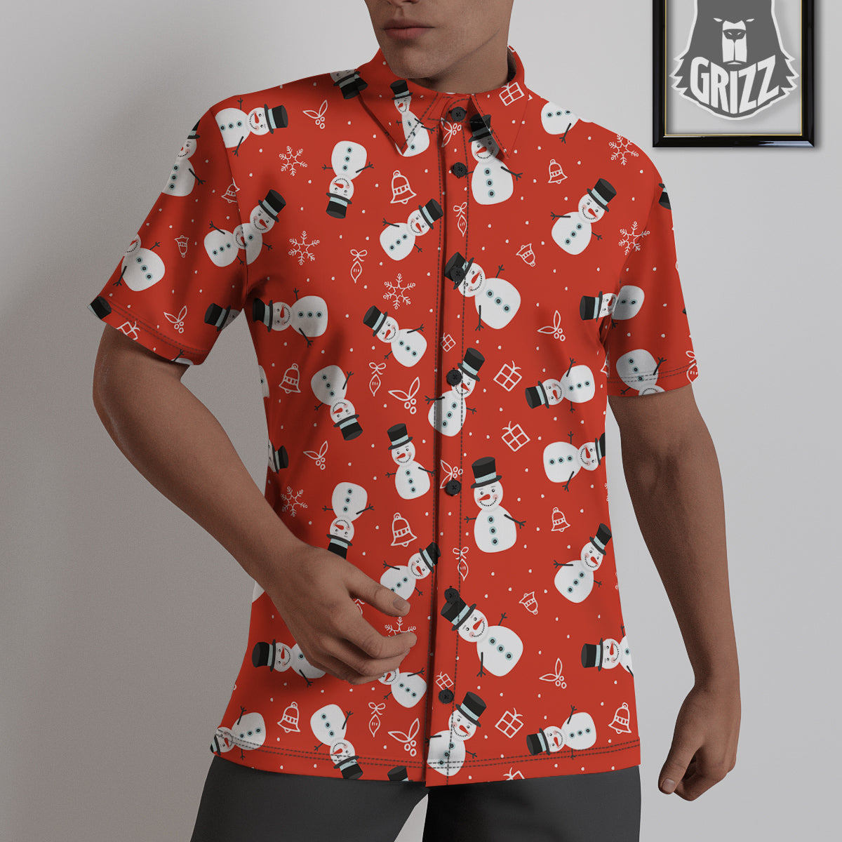 Snowman Xmas Print Pattern Untucked Shirts-grizzshop