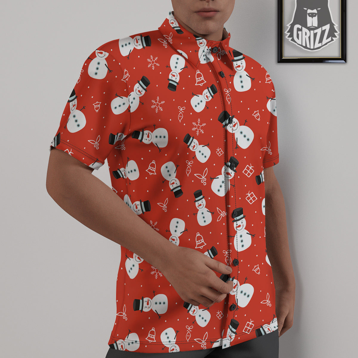 Snowman Xmas Print Pattern Untucked Shirts-grizzshop