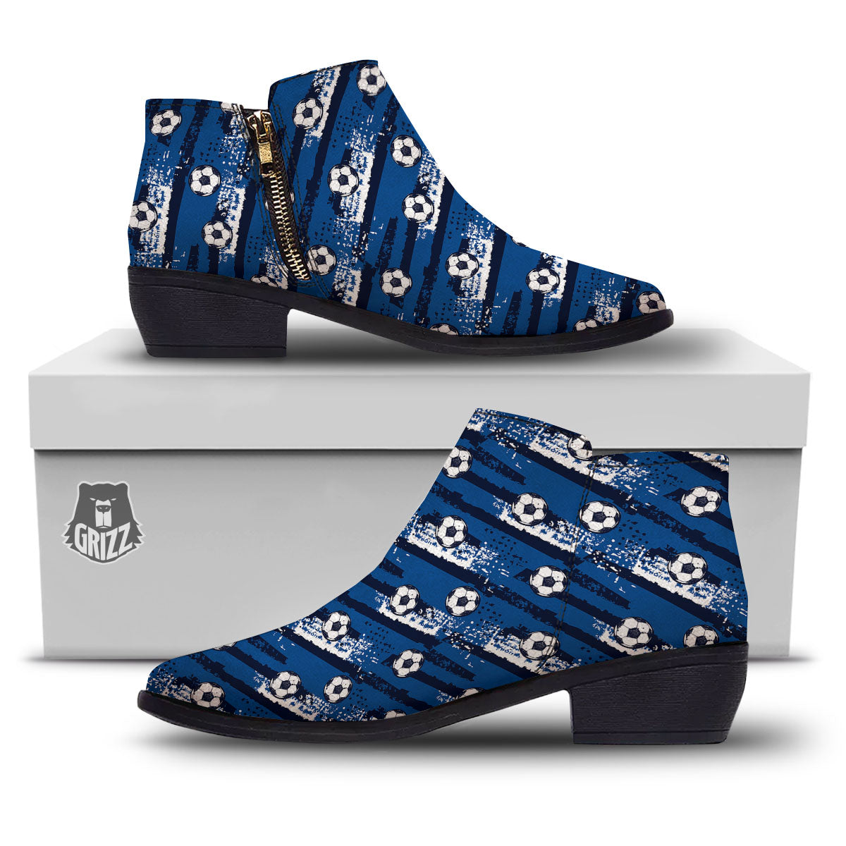 Soccer Ball Blue Print Pattern Ankle Boots-grizzshop