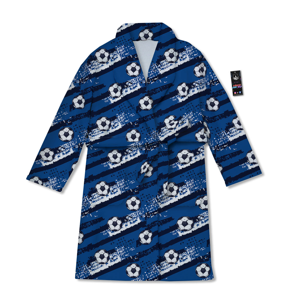 Soccer Ball Blue Print Pattern Bathrobe-grizzshop