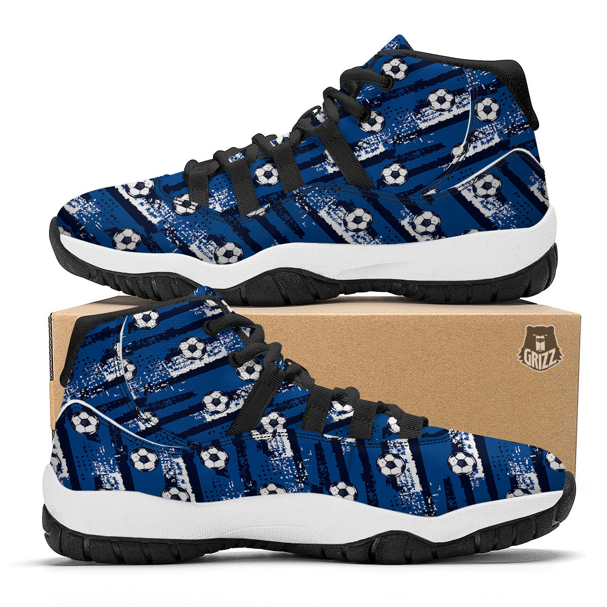 Soccer Ball Blue Print Pattern Black Bball Shoes-grizzshop