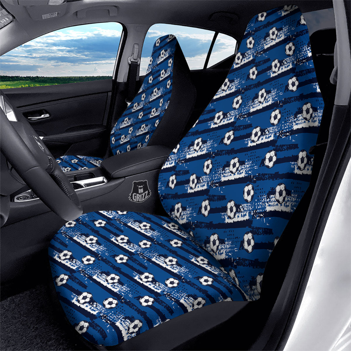 Soccer Ball Blue Print Pattern Car Seat Covers-grizzshop