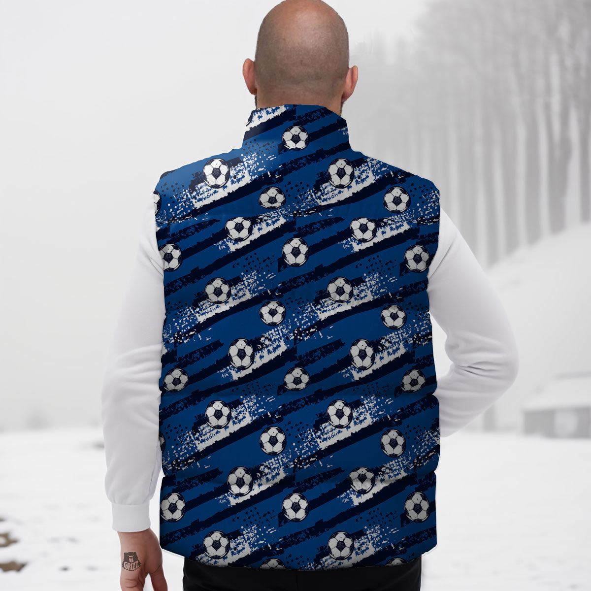 Soccer Ball Blue Print Pattern Down Vest