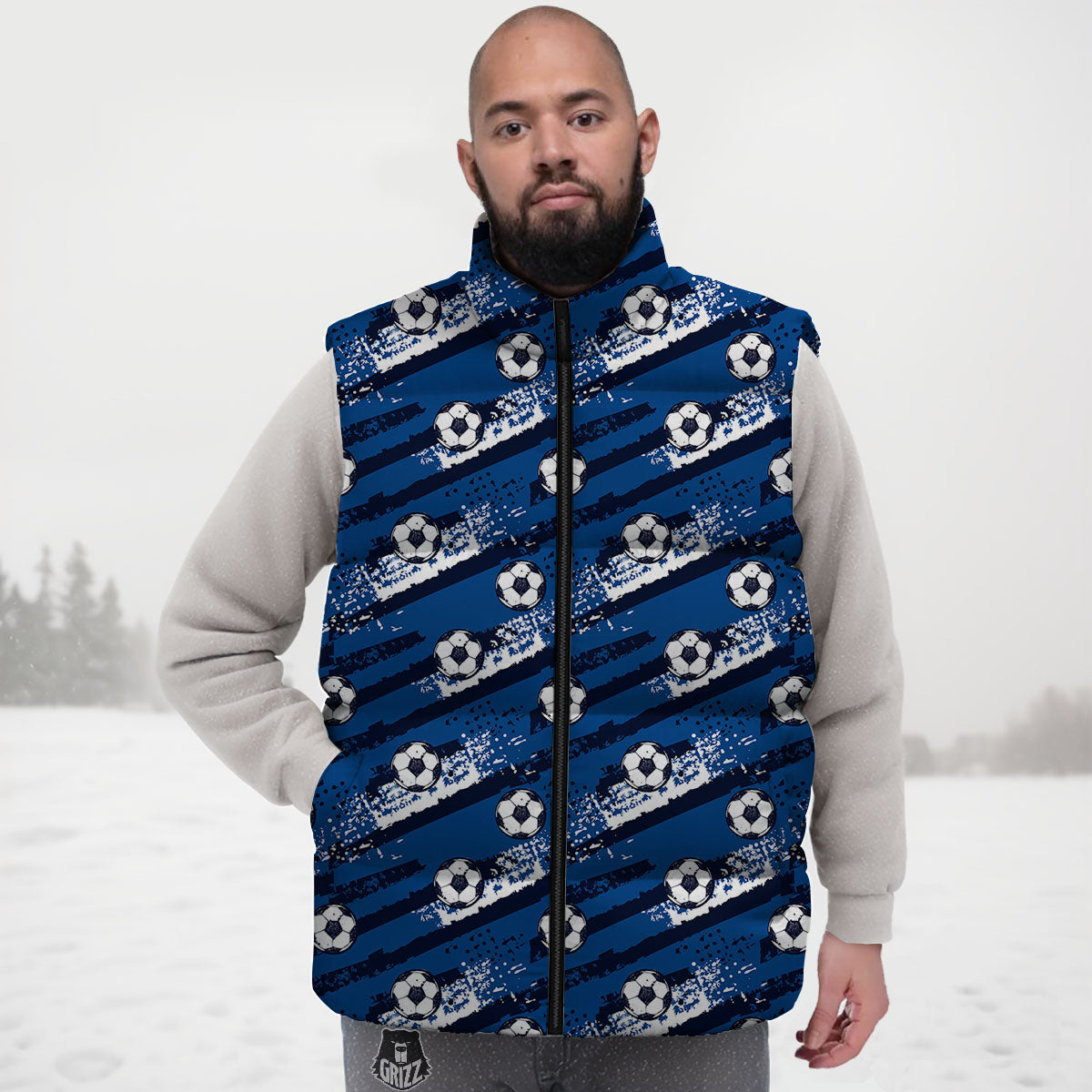 Soccer Ball Blue Print Pattern Down Vest