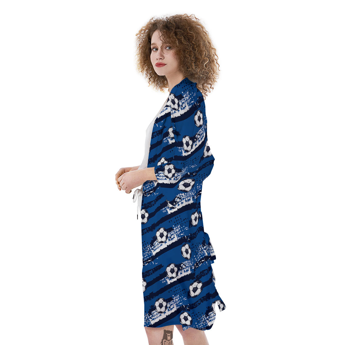 Soccer Ball Blue Print Pattern Kimono-grizzshop
