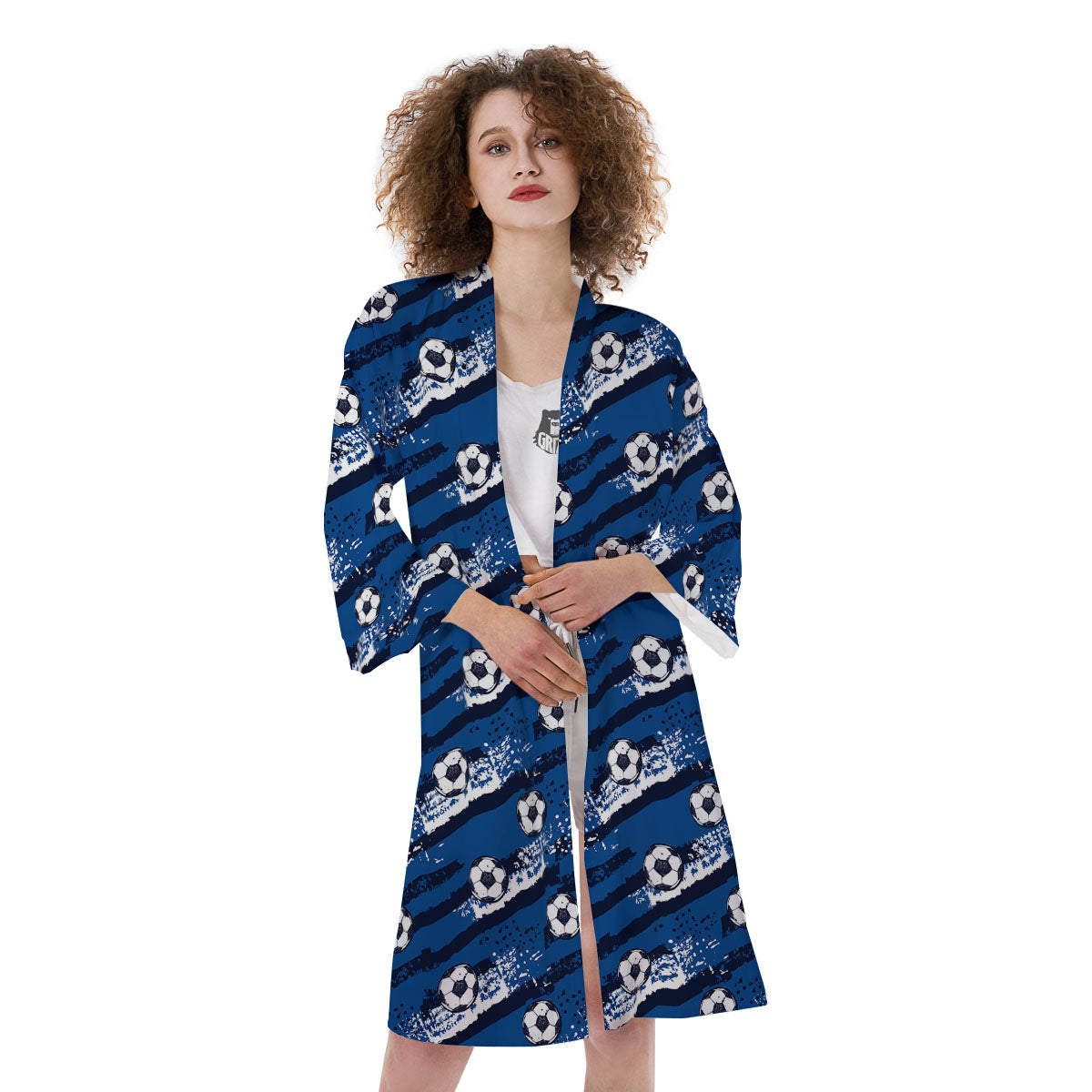 Soccer Ball Blue Print Pattern Kimono-grizzshop