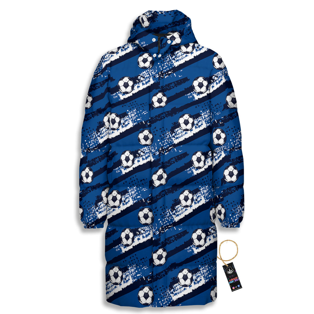 Soccer Ball Blue Print Pattern Long Down Jacket-grizzshop