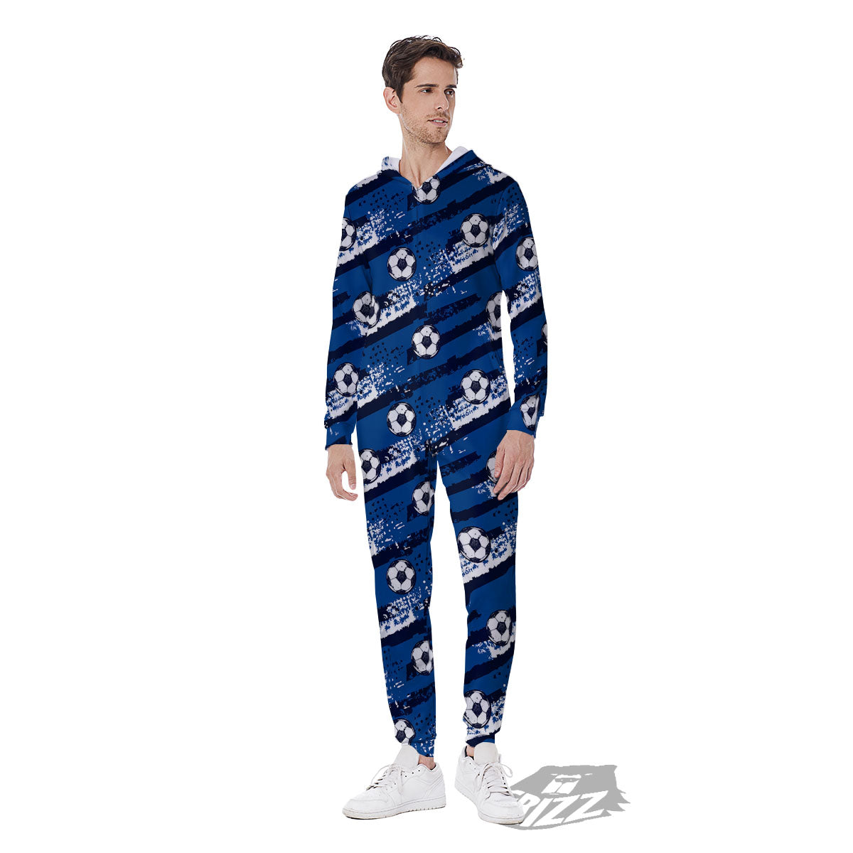 Soccer Ball Blue Print Pattern Men's Jumpsuit-grizzshop