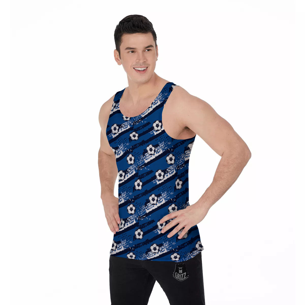 Soccer Ball Blue Print Pattern Men's Tank Top-grizzshop