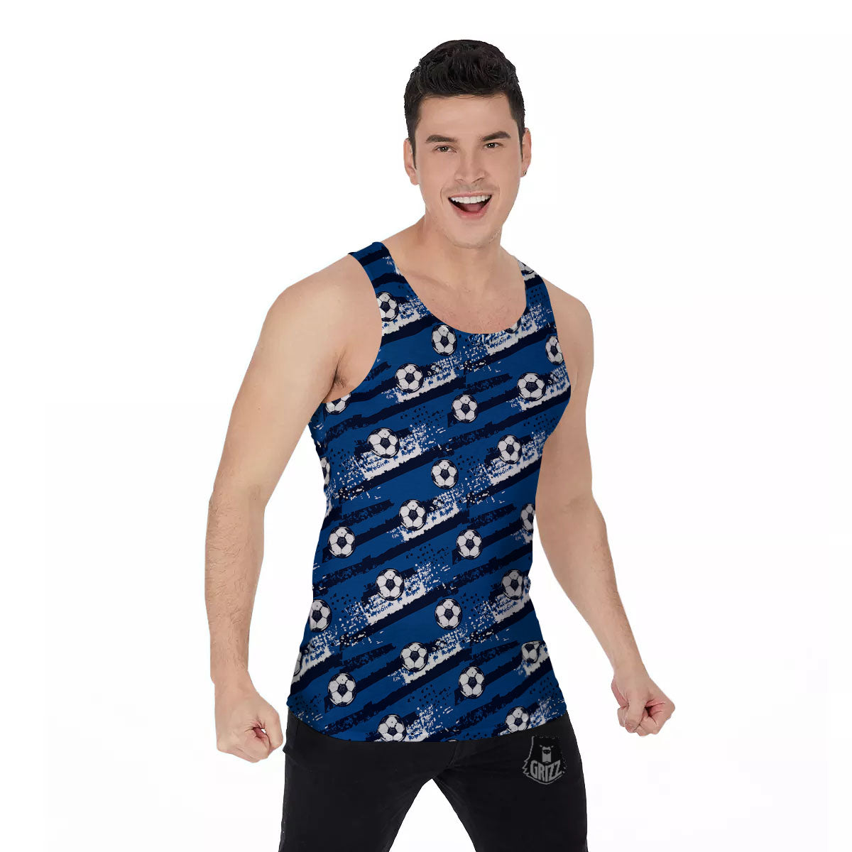 Soccer Ball Blue Print Pattern Men's Tank Top-grizzshop