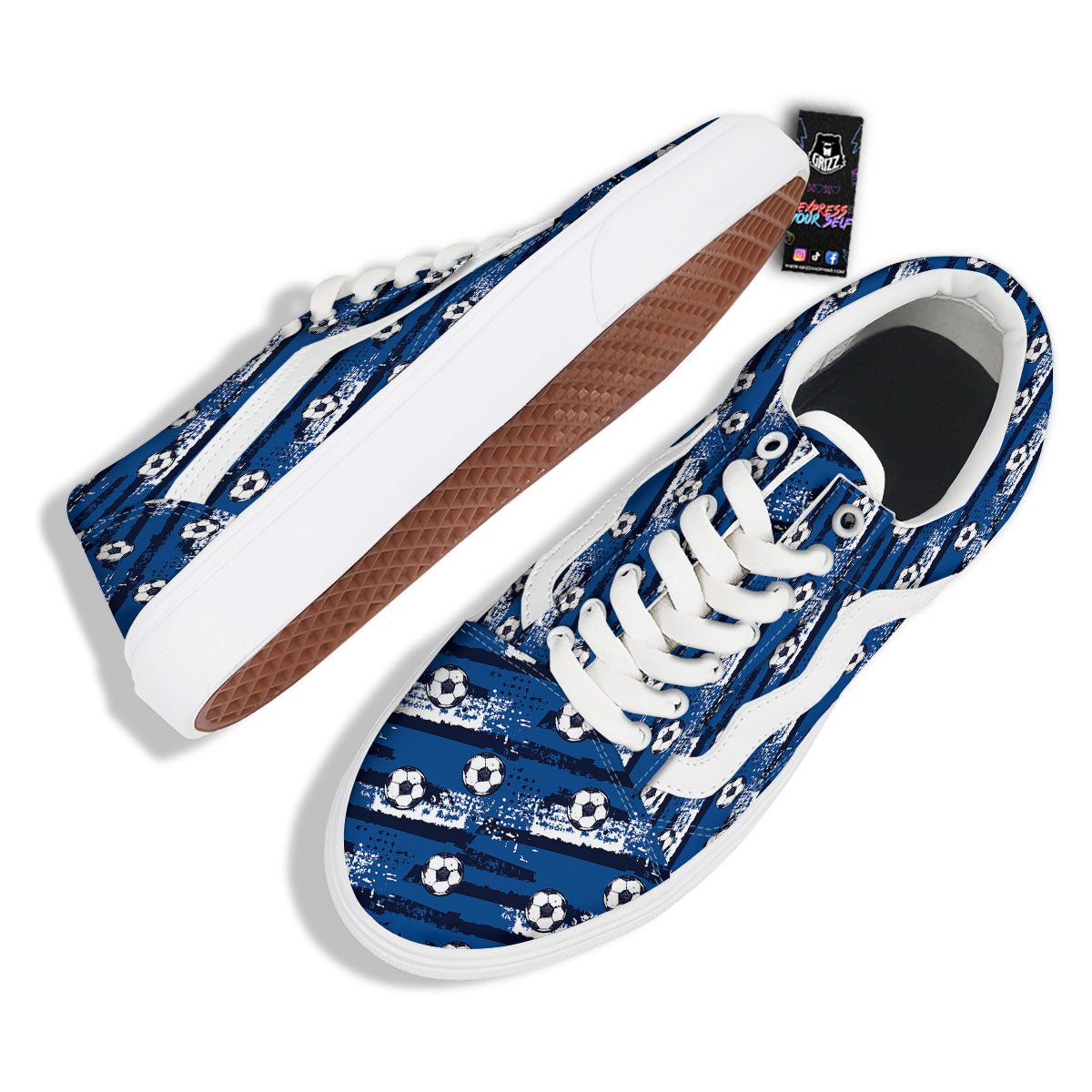 Soccer Ball Blue Print Pattern Skate Shoes-grizzshop