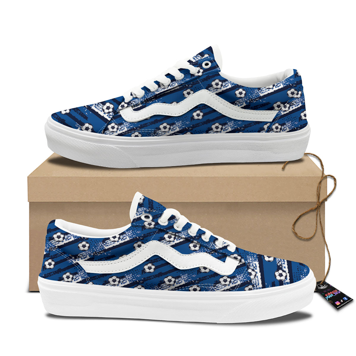 Soccer Ball Blue Print Pattern Skate Shoes-grizzshop