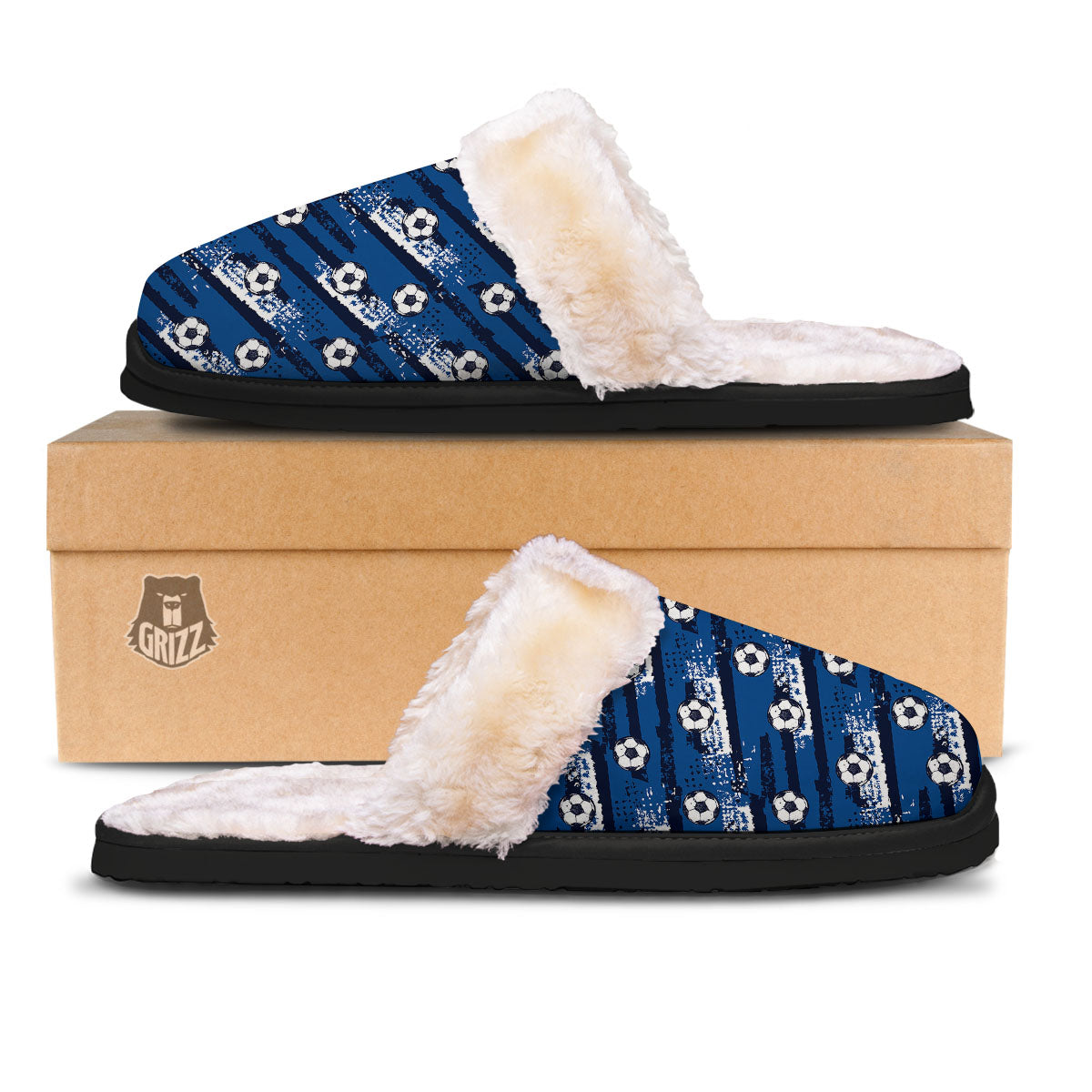 Soccer Ball Blue Print Pattern Slippers-grizzshop