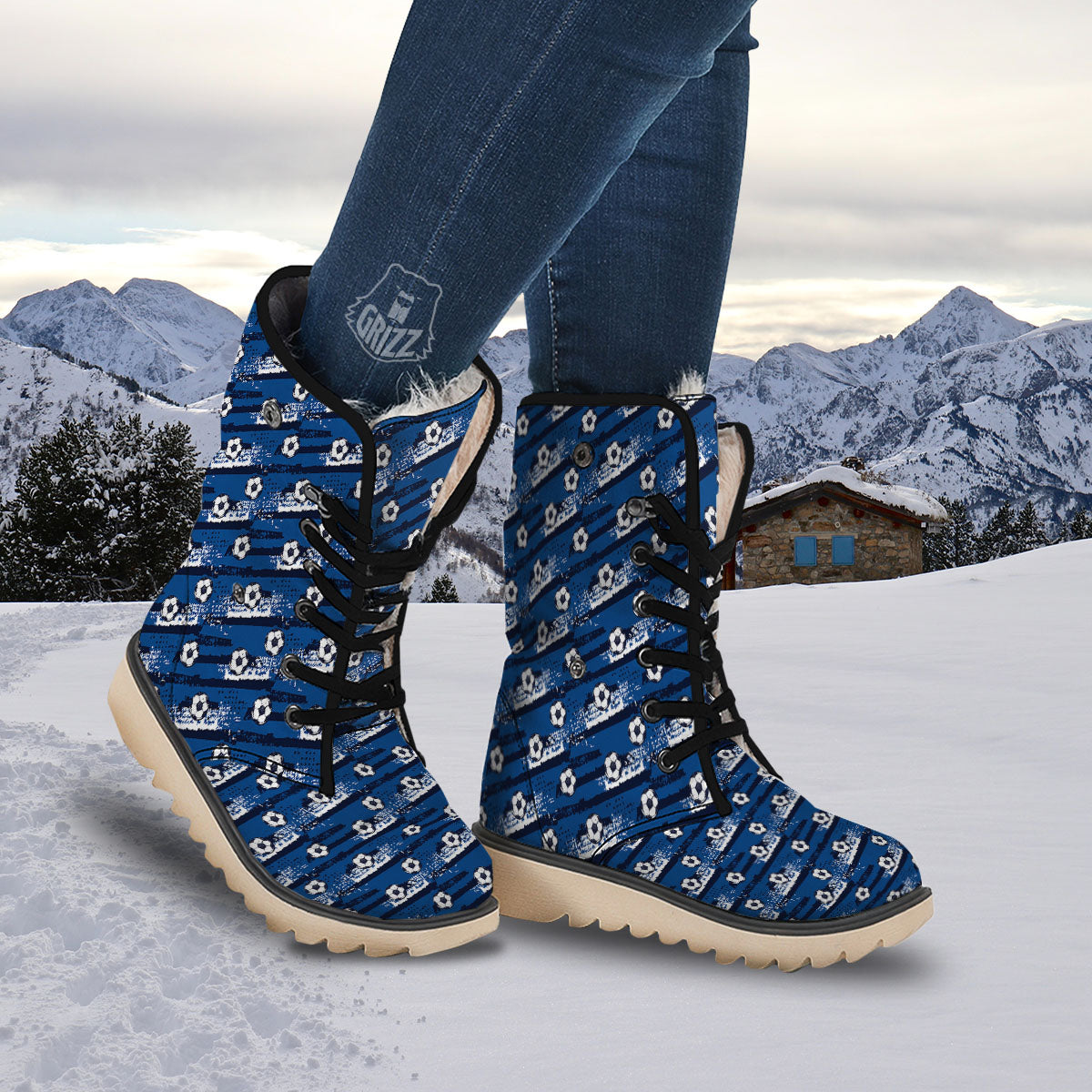 Soccer Ball Blue Print Pattern Snow Boots-grizzshop