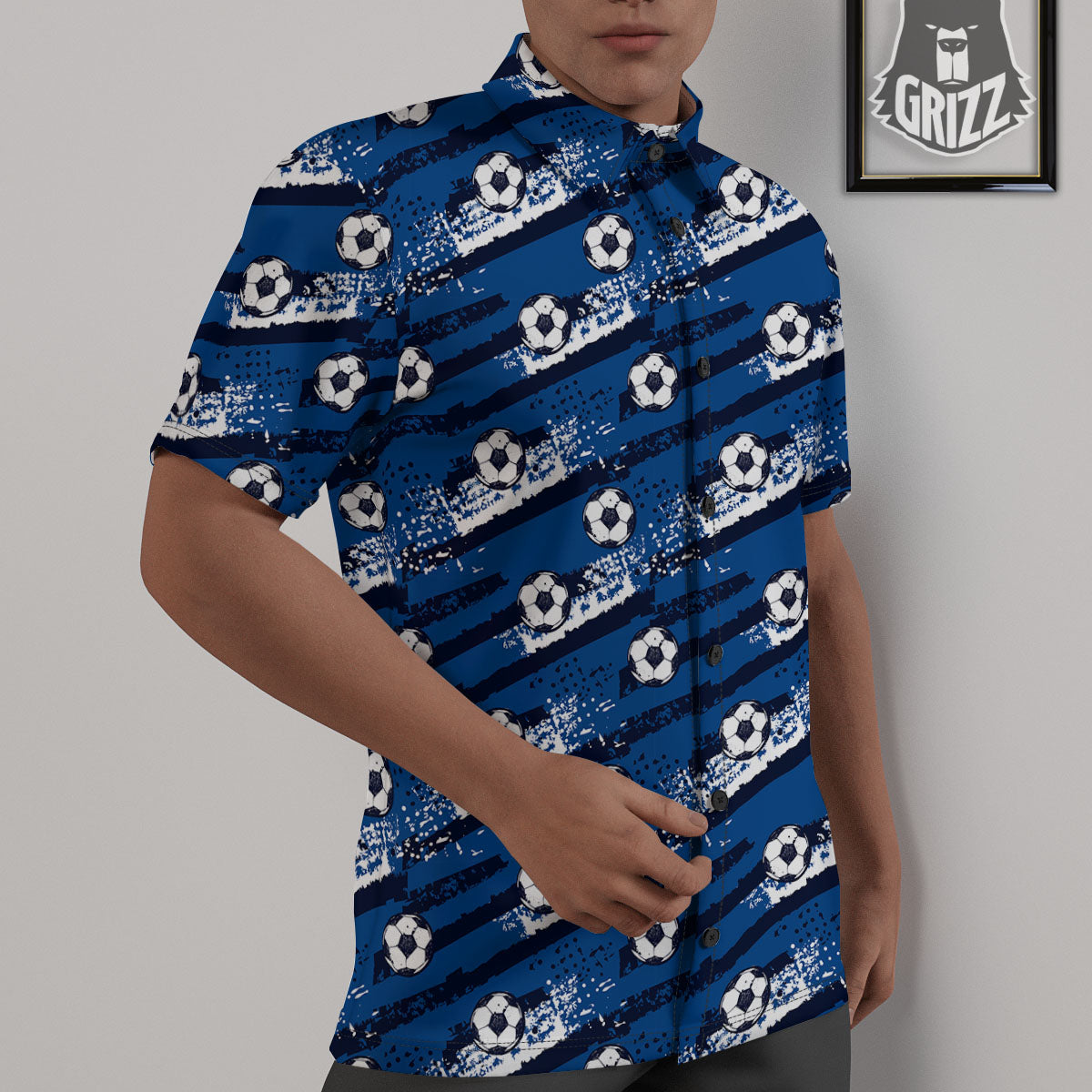 Soccer Ball Blue Print Pattern Untucked Shirts-grizzshop