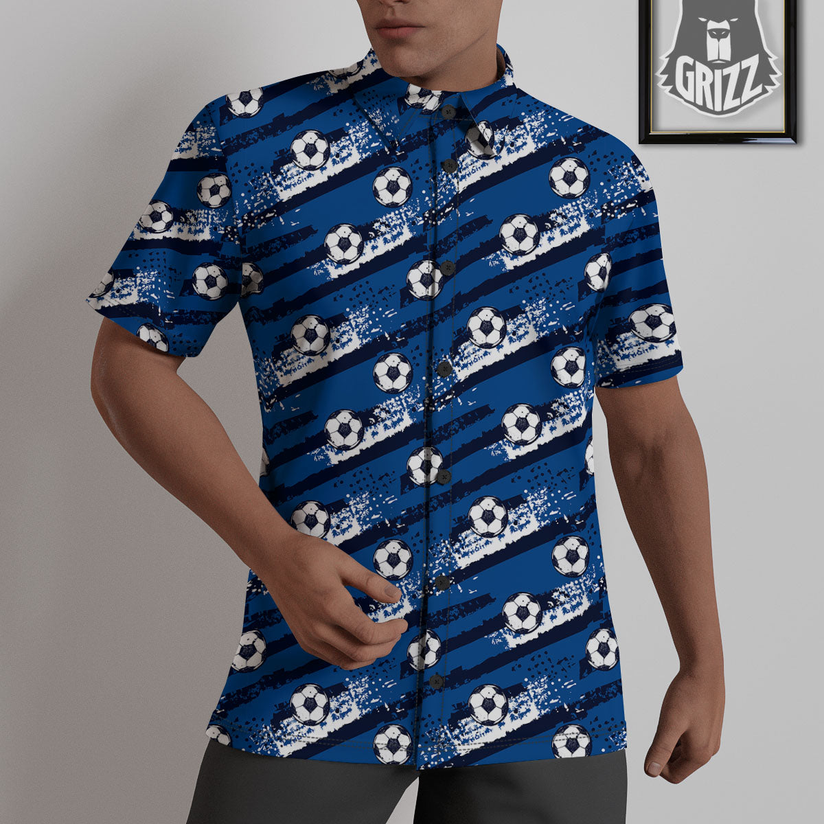 Soccer Ball Blue Print Pattern Untucked Shirts-grizzshop
