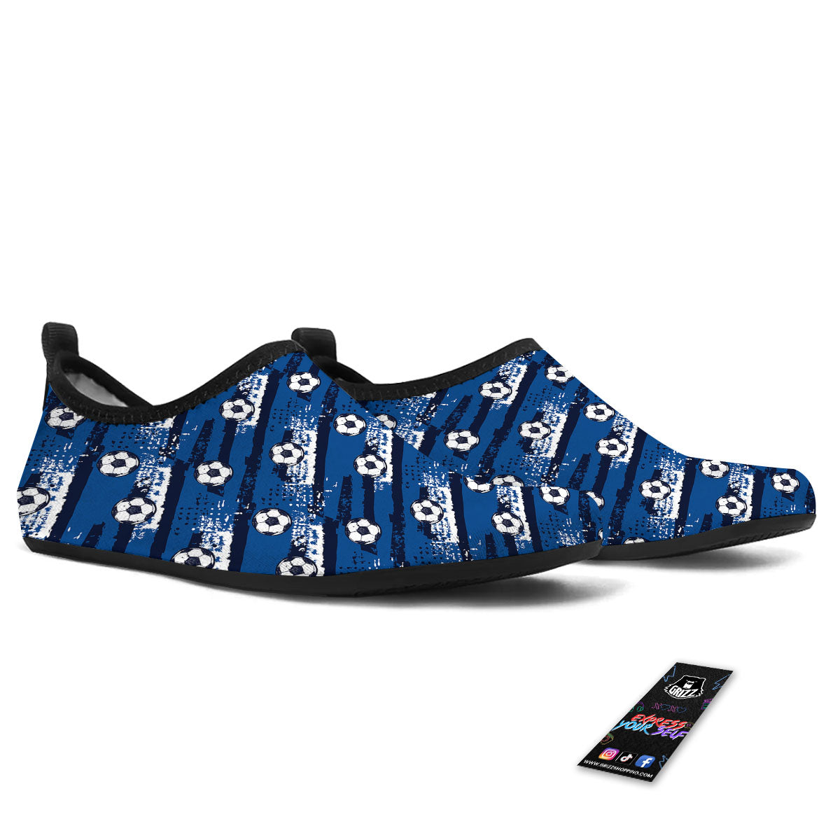 Soccer Ball Blue Print Pattern Water Shoes-grizzshop