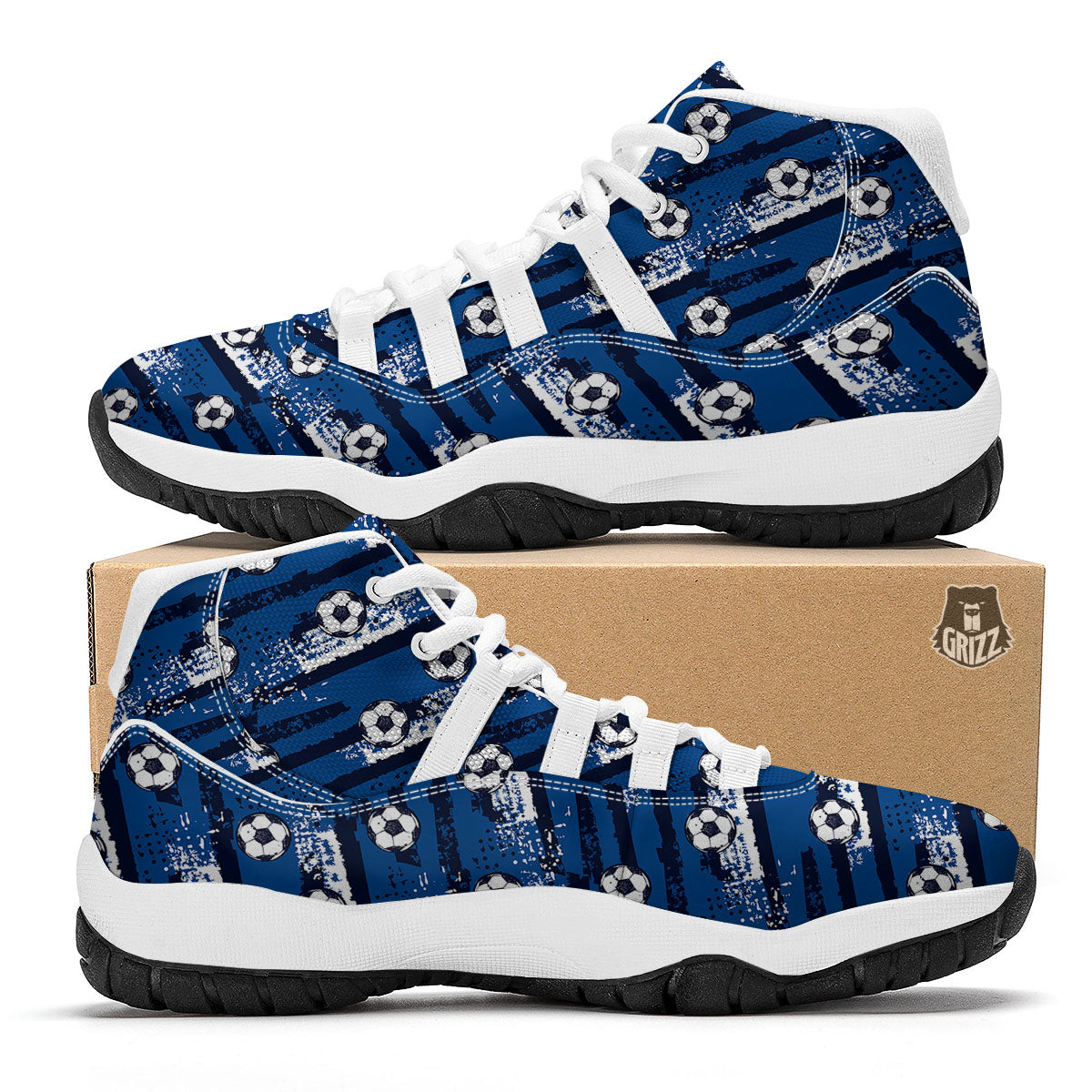 Soccer Ball Blue Print Pattern White Bball Shoes-grizzshop