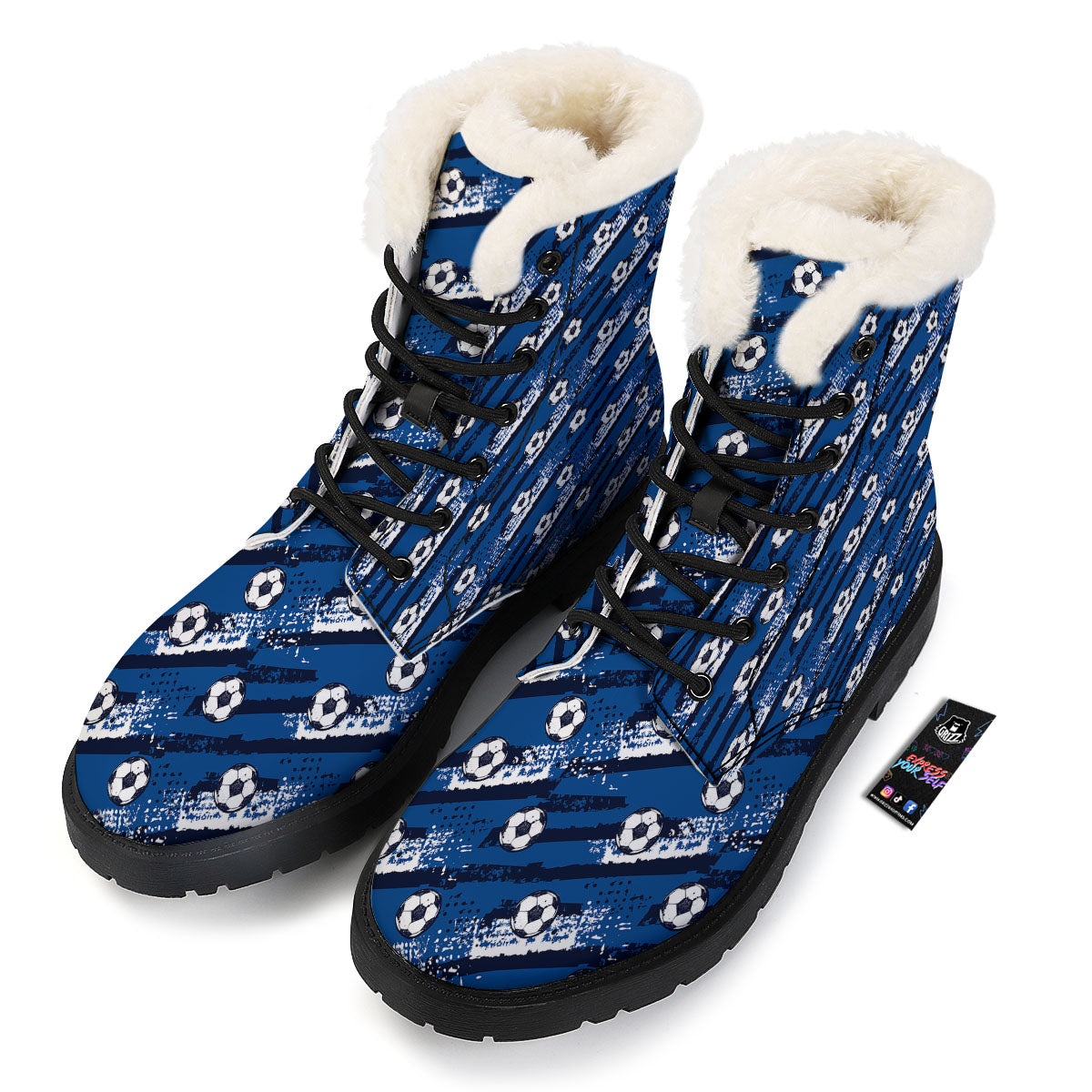 Soccer Ball Blue Print Pattern Winter Boots-grizzshop
