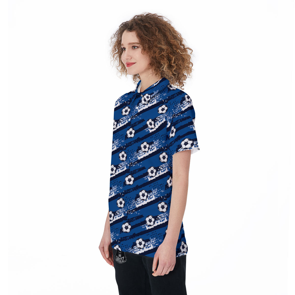 Soccer Ball Blue Print Pattern Women's Golf Shirts-grizzshop