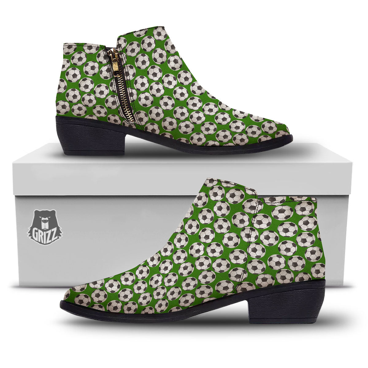 Soccer Ball Green Print Pattern Ankle Boots-grizzshop