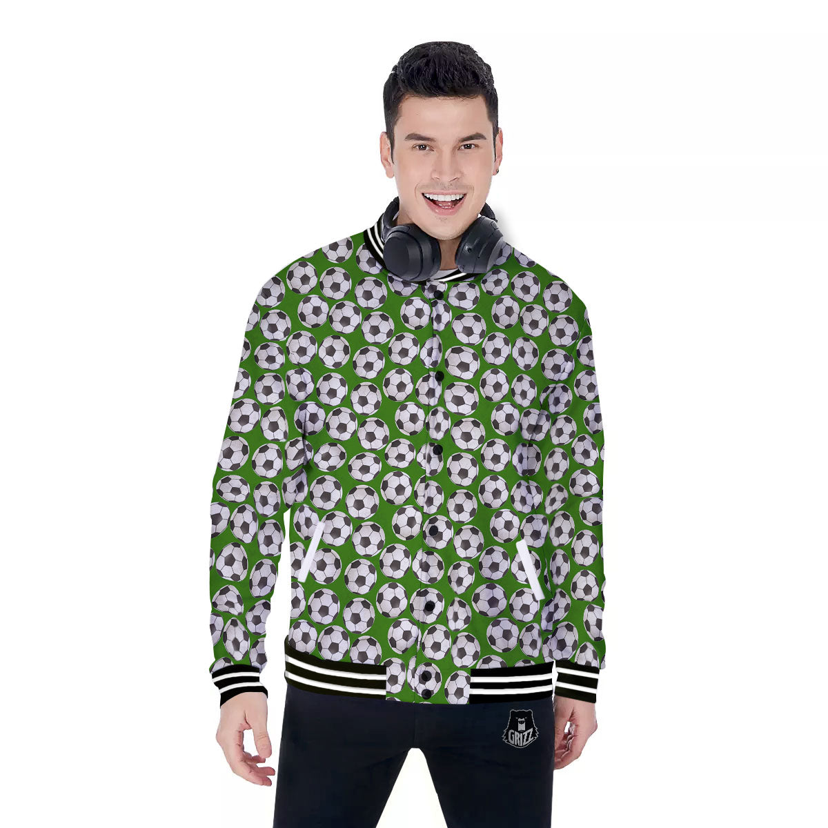 Soccer Ball Green Print Pattern Baseball Jacket-grizzshop