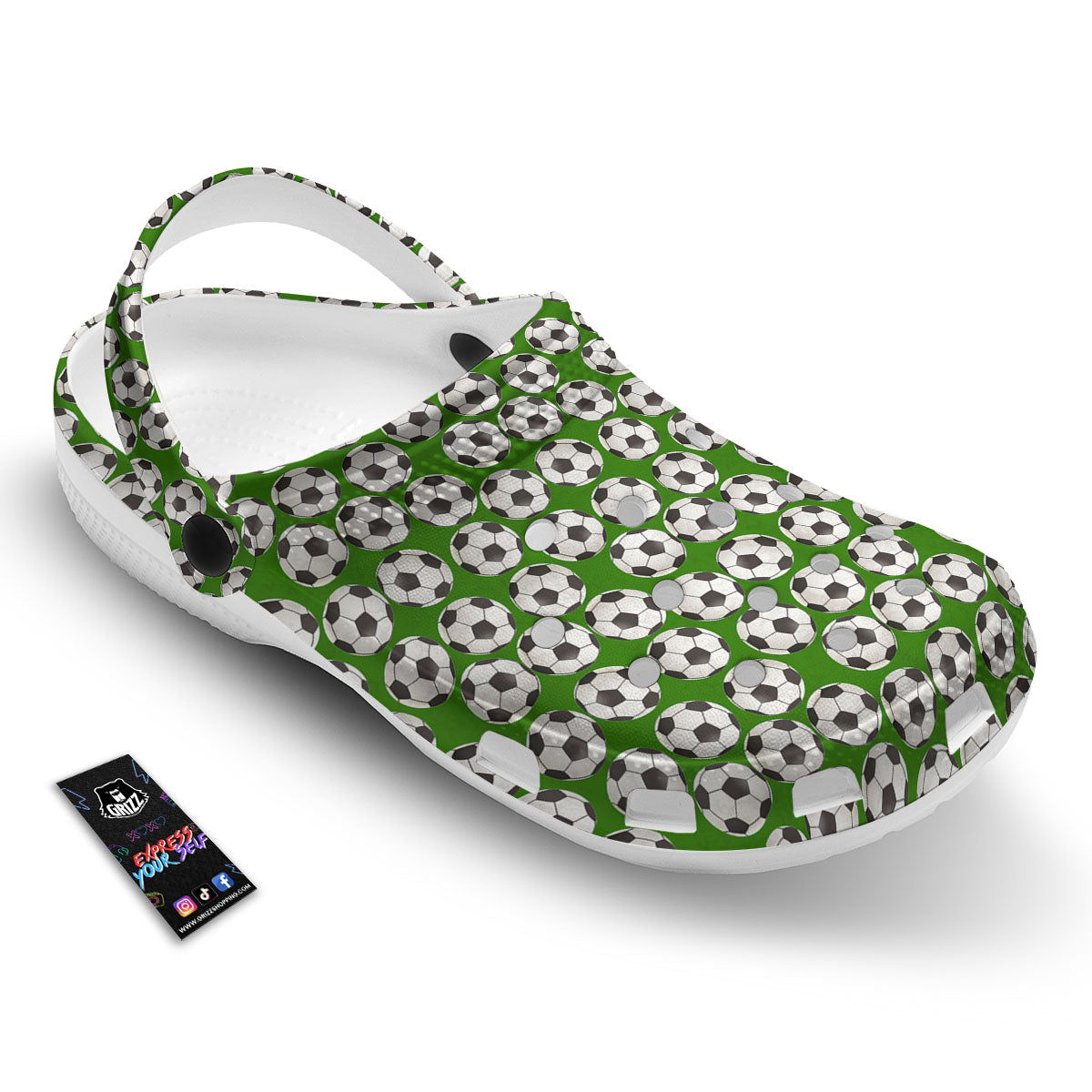 Soccer Ball Green Print Pattern Clog-grizzshop