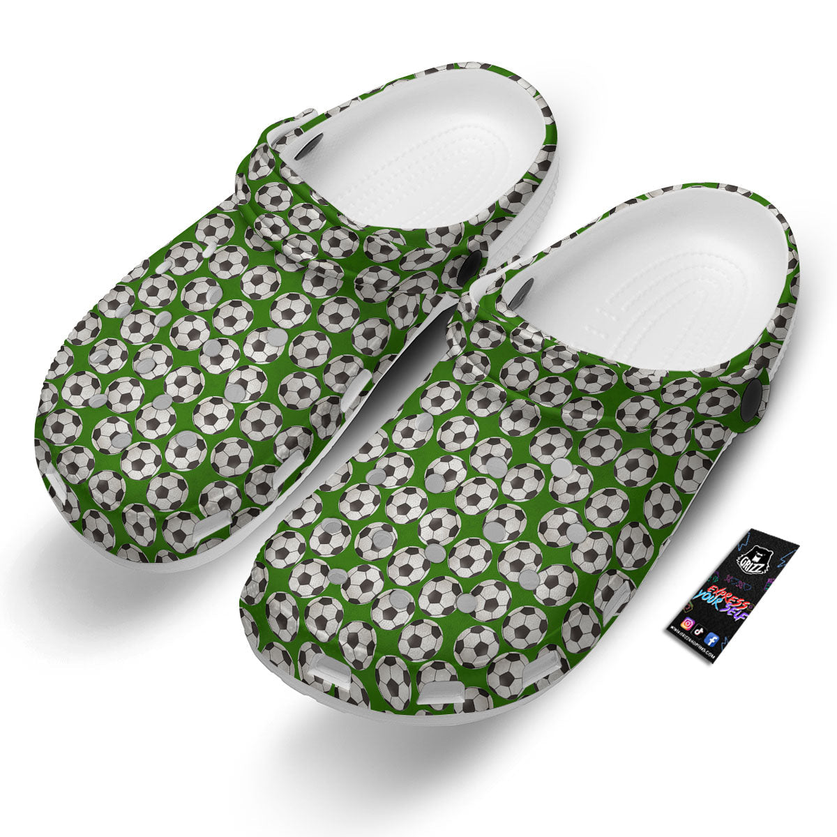 Soccer Ball Green Print Pattern Clog-grizzshop
