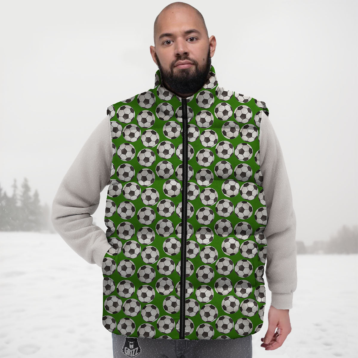 Soccer Ball Green Print Pattern Down Vest