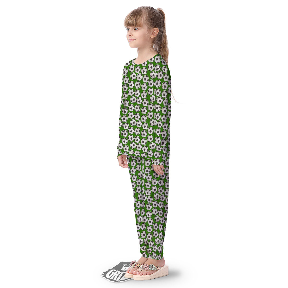Soccer Ball Green Print Pattern Kid's Pajamas-grizzshop