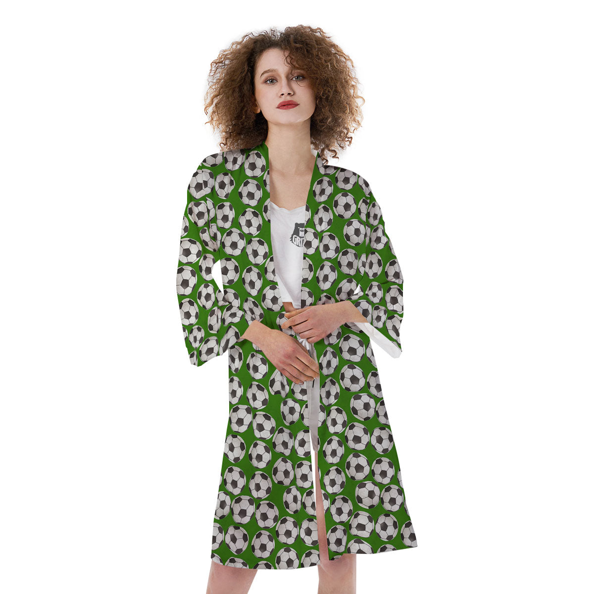 Soccer Ball Green Print Pattern Kimono-grizzshop