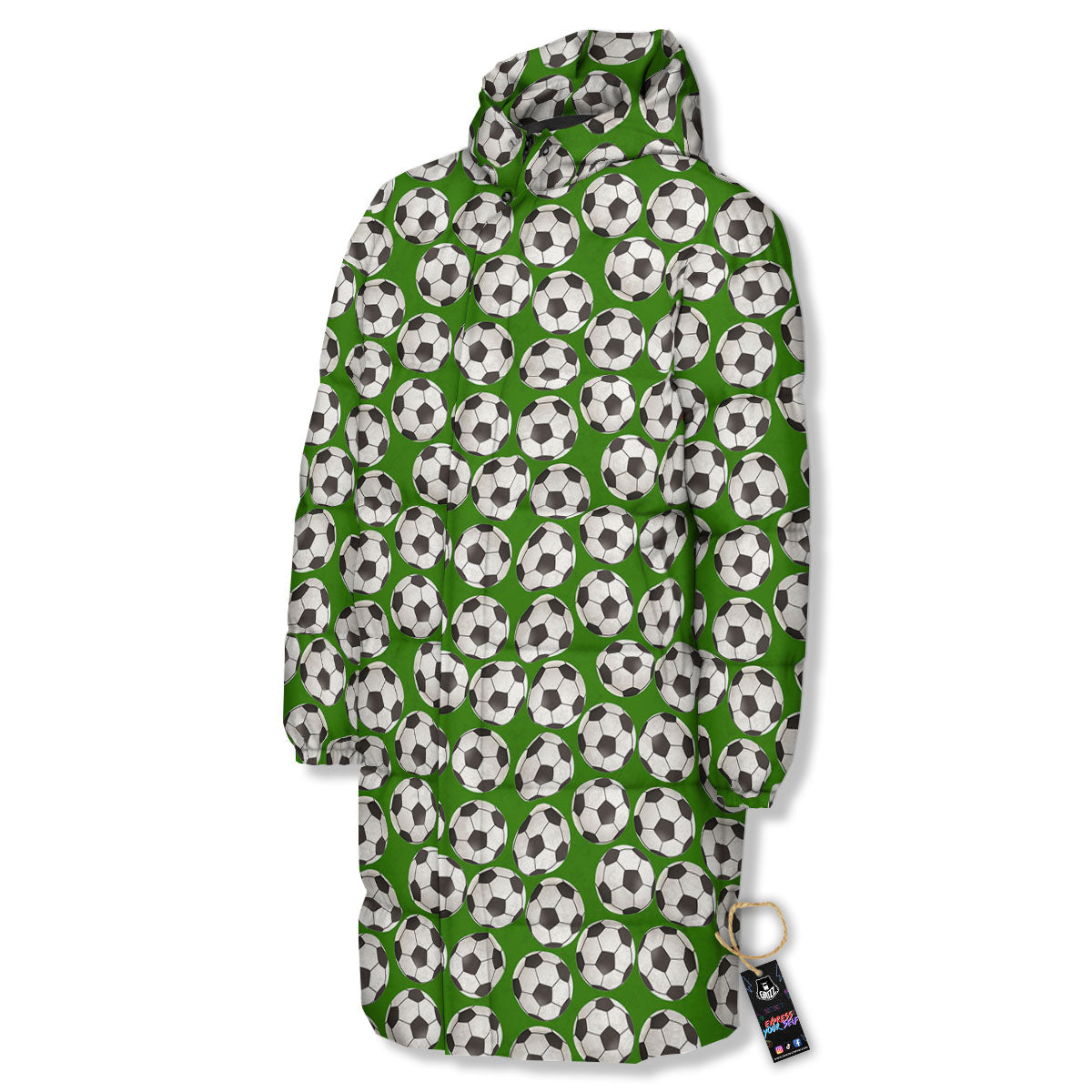 Soccer Ball Green Print Pattern Long Down Jacket-grizzshop