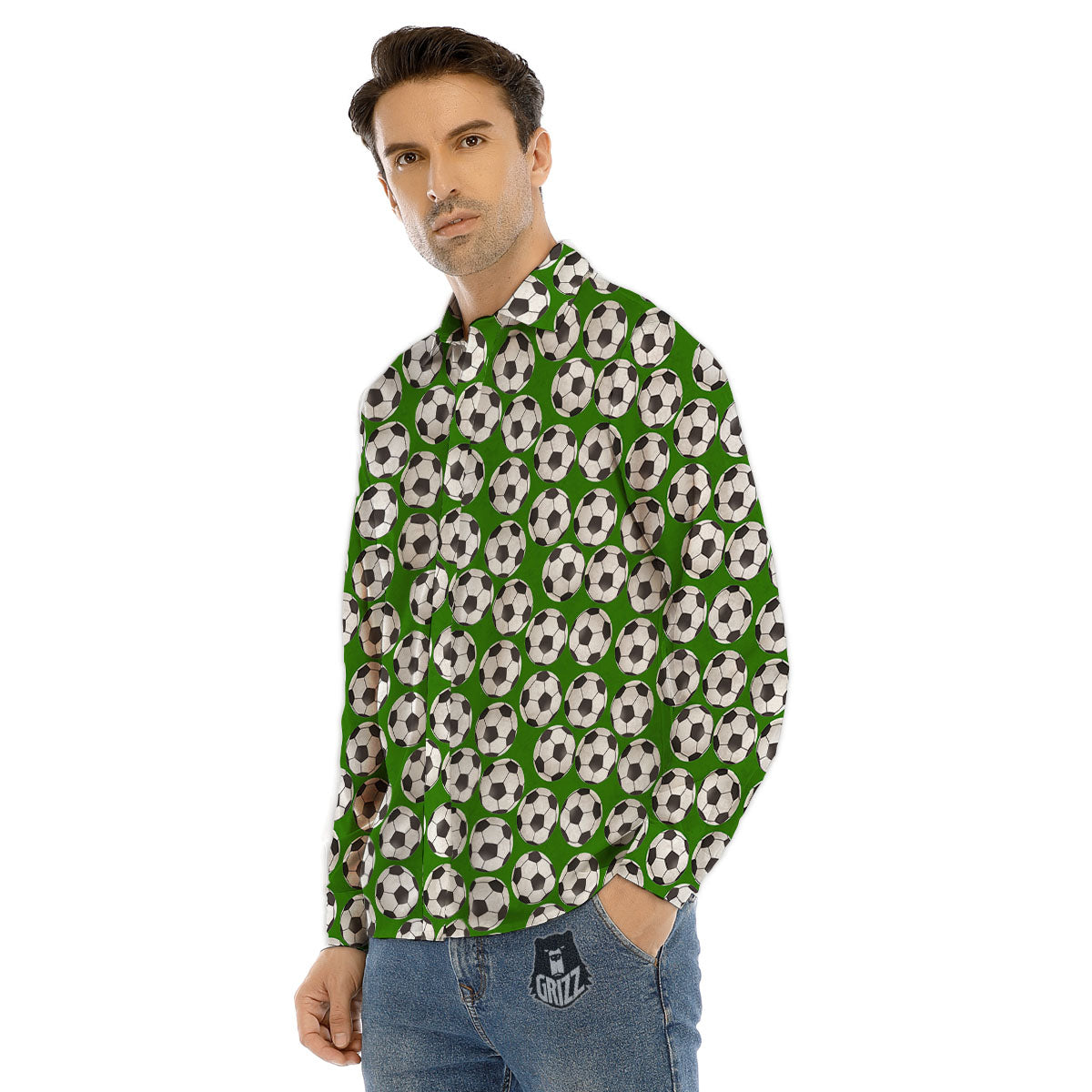 Soccer Ball Green Print Pattern Men's Dress Shirts-grizzshop