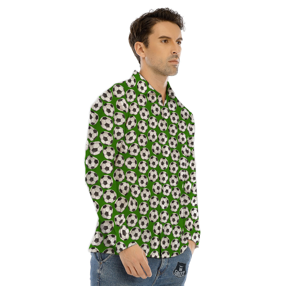 Soccer Ball Green Print Pattern Men's Dress Shirts-grizzshop