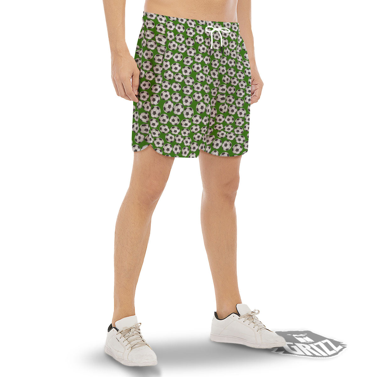 Soccer Ball Green Print Pattern Men's Gym Shorts-grizzshop