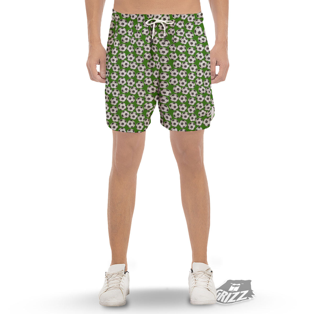 Soccer Ball Green Print Pattern Men's Gym Shorts-grizzshop