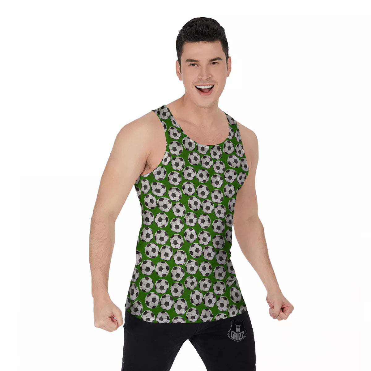 Soccer Ball Green Print Pattern Men's Tank Top-grizzshop