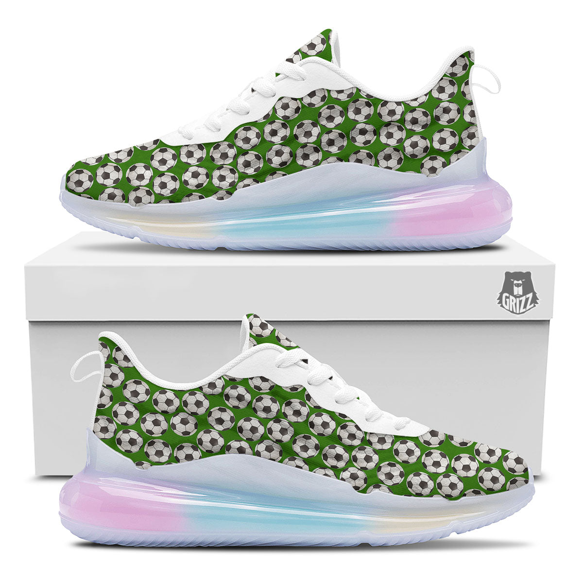 Soccer Ball Green Print Pattern Running Sneakers-grizzshop