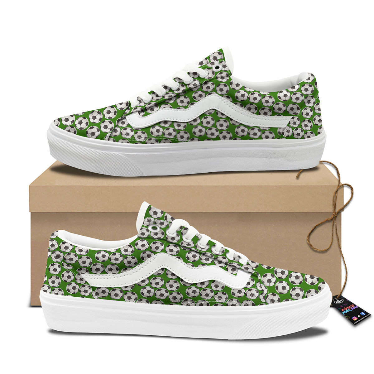 Soccer Ball Green Print Pattern Skate Shoes-grizzshop
