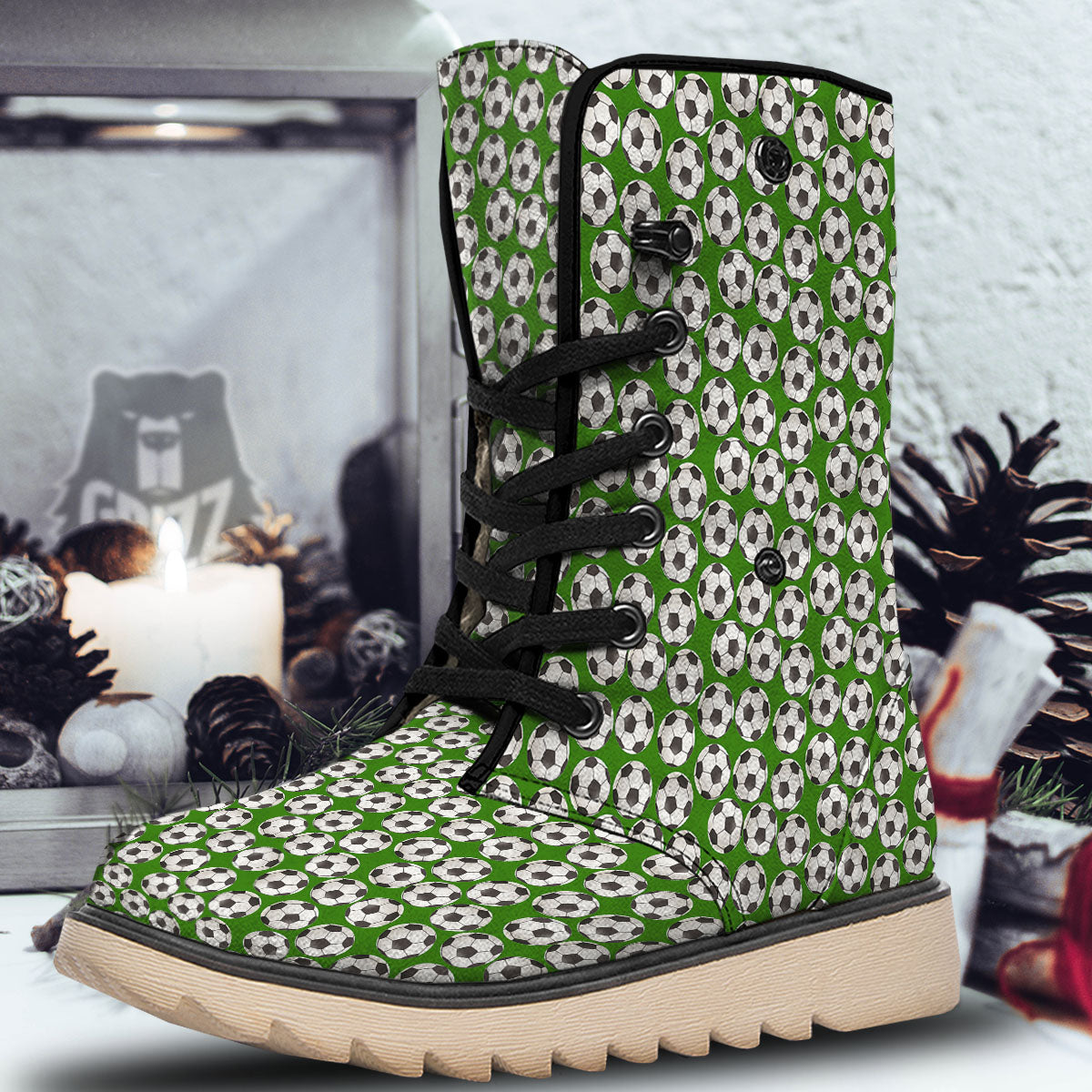 Soccer Ball Green Print Pattern Snow Boots-grizzshop