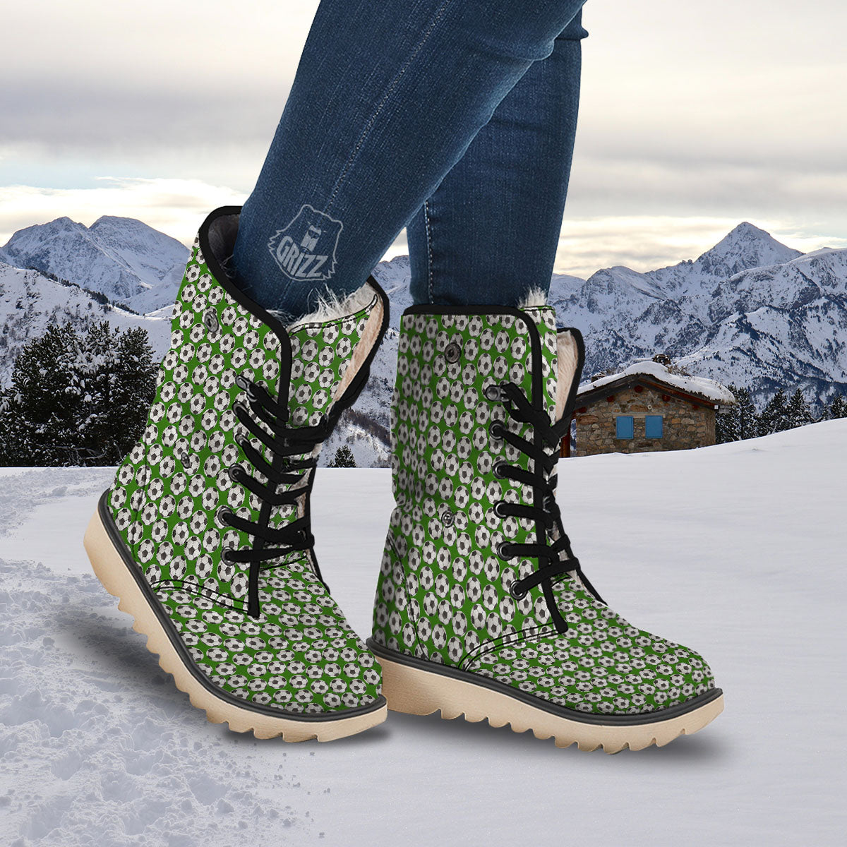 Soccer Ball Green Print Pattern Snow Boots-grizzshop