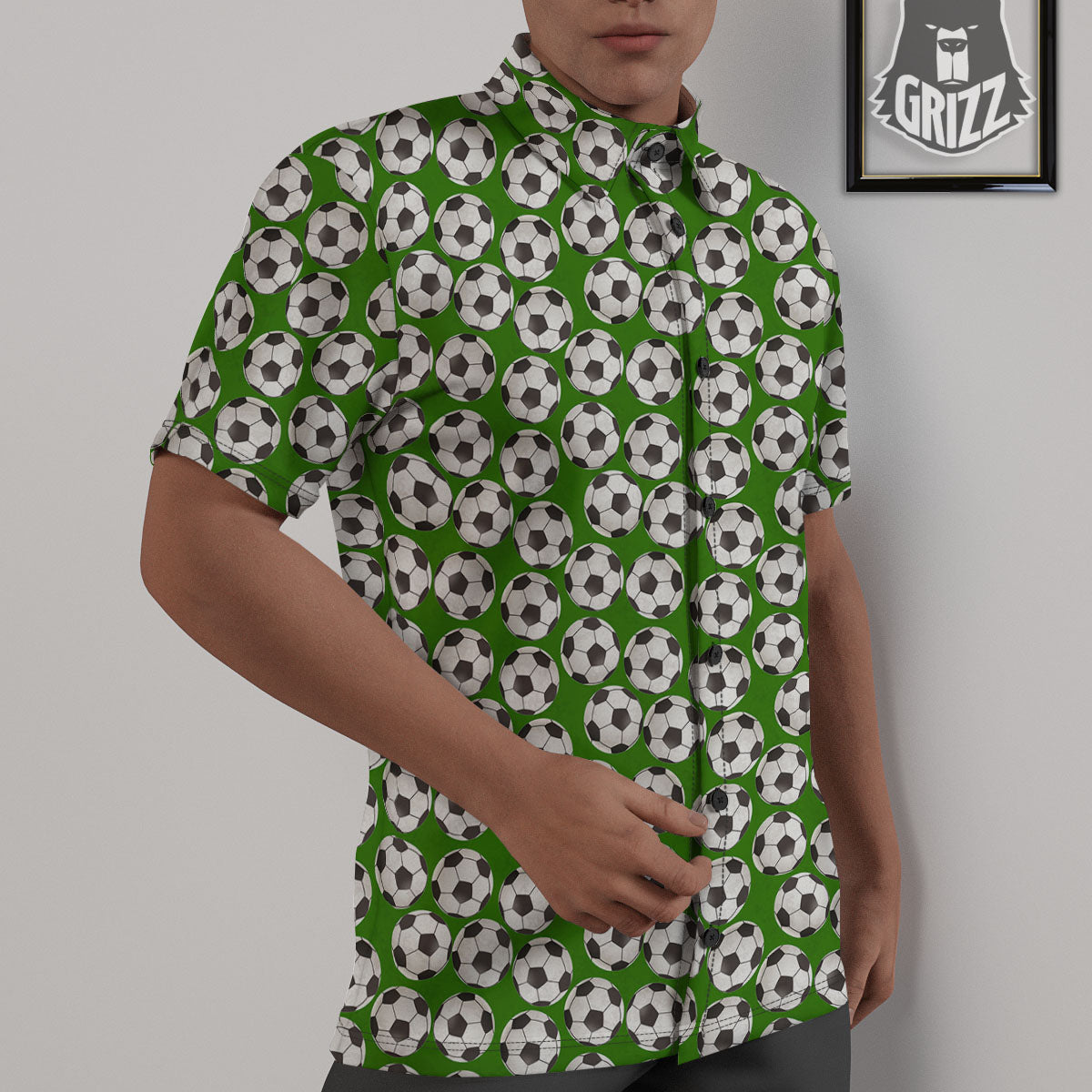 Soccer Ball Green Print Pattern Untucked Shirts-grizzshop