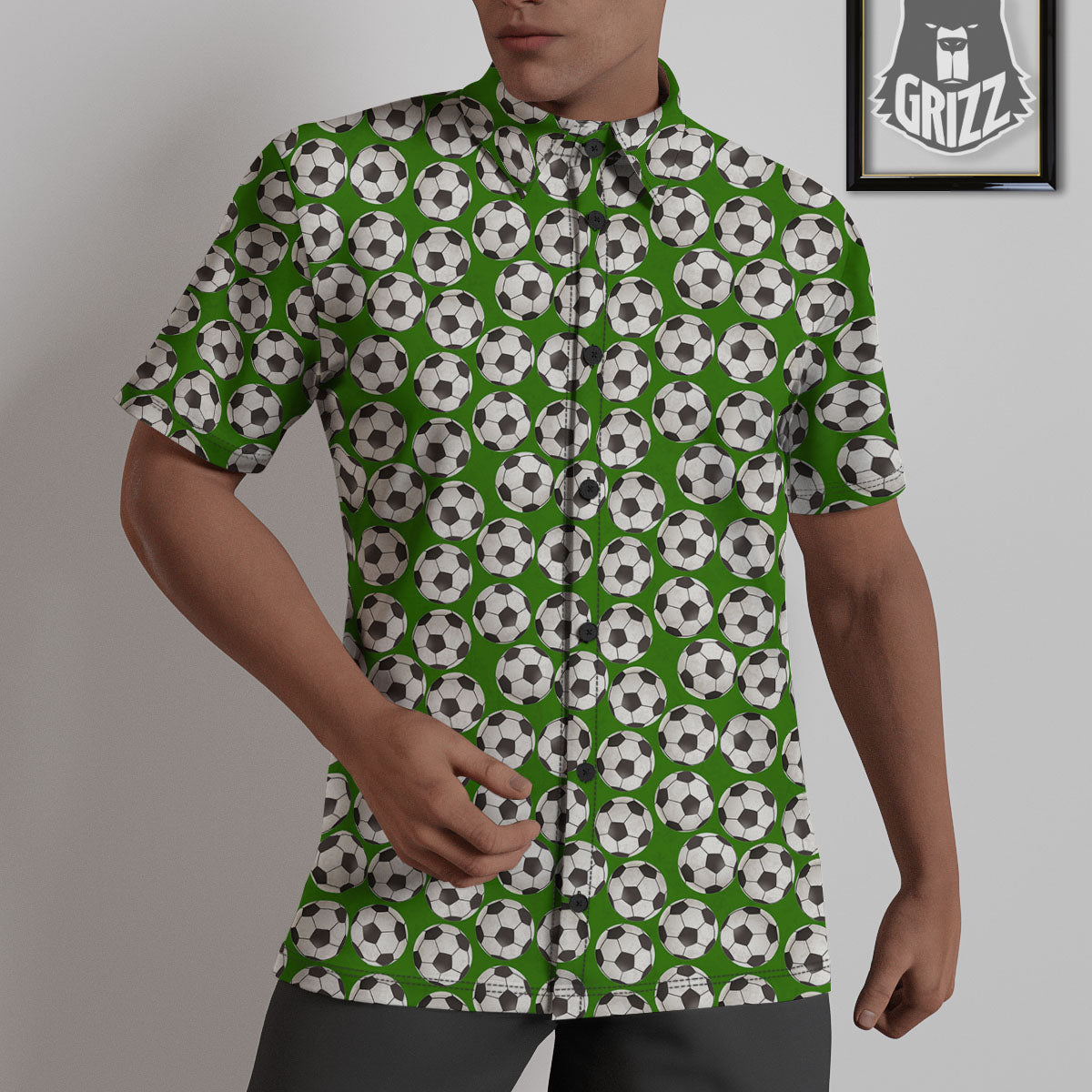 Soccer Ball Green Print Pattern Untucked Shirts-grizzshop