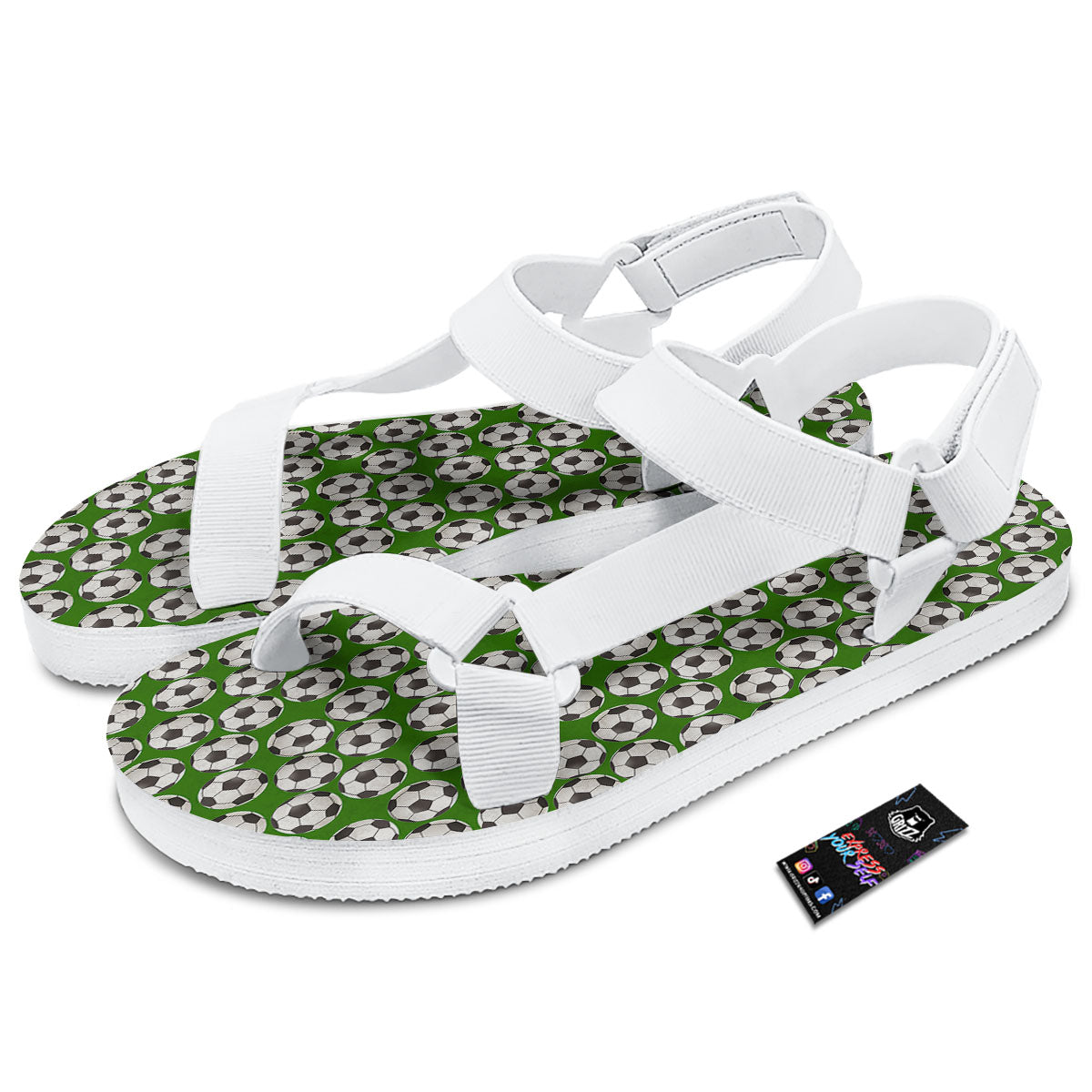 Soccer Ball Green Print Pattern White Open Toe Sandals-grizzshop